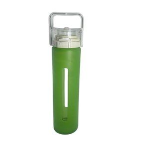 Starbucks 2010 16 Oz Glass Water Bottle Green Silicone Sleeve Flip Top Snap Lock